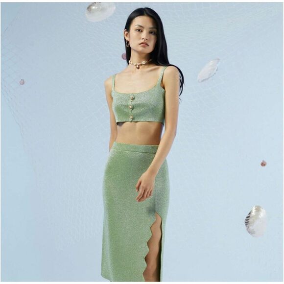 NWT Cider Hidden Gem Sparkle Zig Zag Jade & Gold Classy Crop Tank Top M - Picture 5 of 5